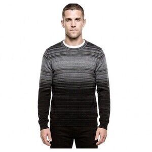 Marc Anthony Sweater Mens Size L Black Gray Stripe Cotton Cashmere Wool